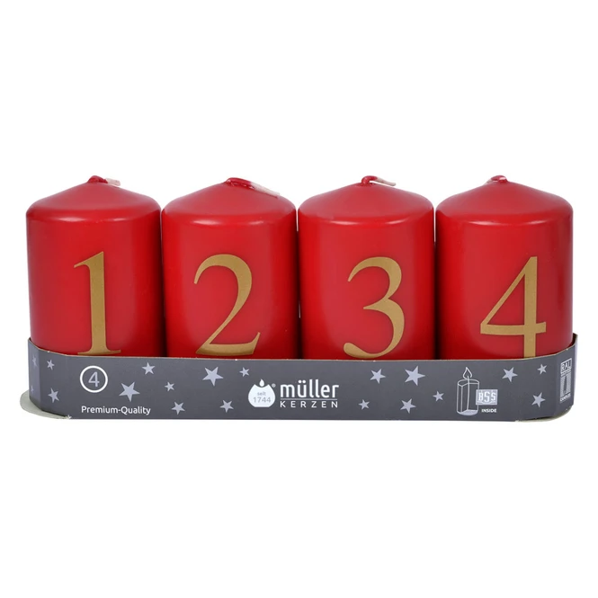 Stumpenkerzen - Zahlen - Ca. 5,5 X 9 Cm - Rot 3 Stumpenkerzen - Zahlen - Ca. 5,5 X 9 Cm - Rot