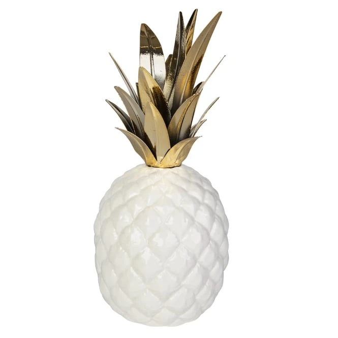 Ananas - Aus Keramik - Ca. 11,5 X 11,5 X 26 Cm - Weiß/gold 3 Ananas - Aus Keramik - Ca. 11,5 X 11,5 X 26 Cm - Weiß/gold
