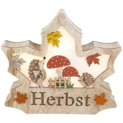 LED-Standdeko - Blatt - Aus Holz - Ca. 17,5 X 3 X 16 Cm