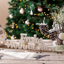 Deko-Schriftzug - Frohe Weihnachten - Aus Holz - Ca. 40 X 2,5 X 12,5 Cm
