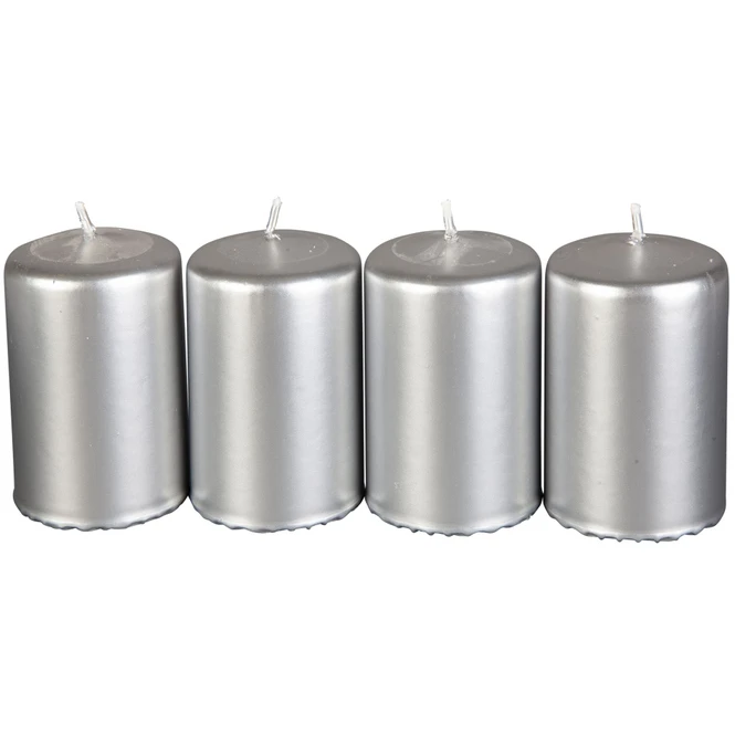Stumpenkerzen - Ca. 5 X 8 Cm - 4 Stück - Silber 4 Stumpenkerzen - Ca. 5 X 8 Cm - 4 Stück - Silber – Bild 2