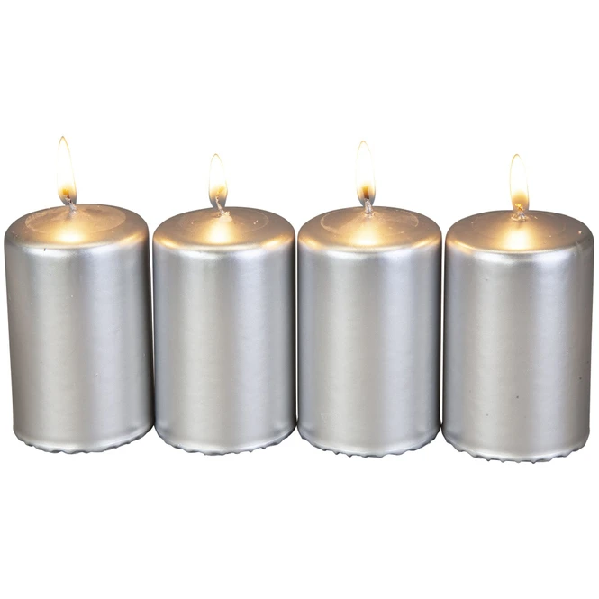 Stumpenkerzen - Ca. 5 X 8 Cm - 4 Stück - Silber 3 Stumpenkerzen - Ca. 5 X 8 Cm - 4 Stück - Silber