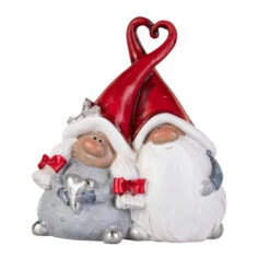 Wichtelpaar Rot/grau/weiß - Aus Polyresin - 12,5 X 7 X 13,5 Cm