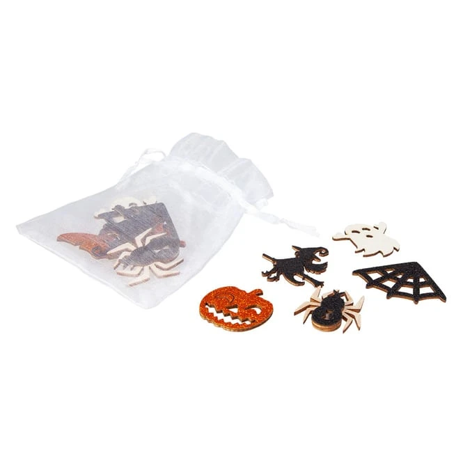 Streudeko - Halloween - Aus Holz - 12 Stück - Schwarz/orange/weiß 3 Streudeko - Halloween - Aus Holz - 12 Stück - Schwarz/orange/weiß