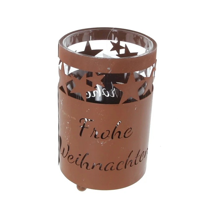 Windlicht - Frohe Weihnachten - Rostbraun - Ca. 10 X 16,5 Cm 3 Windlicht - Frohe Weihnachten - Rostbraun - Ca. 10 X 16,5 Cm