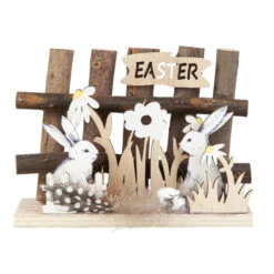 Dekoobjekt - Zaun Mit Hasen - Aus Holz - Ca. 15 X 7 X 10 Cm