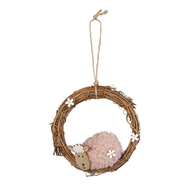 Dekohänger - Kranz Mit Schaf - Braun/rosa/weiß - Aus Holz - Ca. 14 X 14 Cm 3 Dekohänger - Kranz Mit Schaf - Braun/rosa/weiß - Aus Holz - Ca. 14 X 14 Cm
