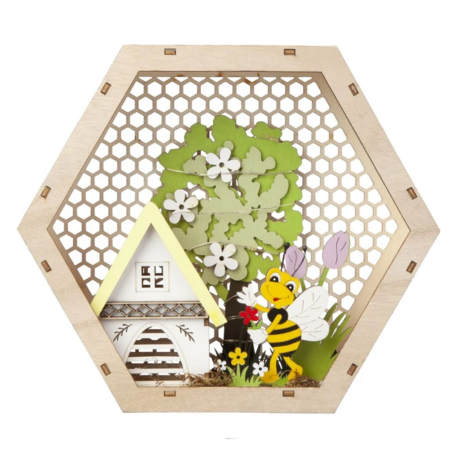 Honigwabe Mit LED - Aus Holz - Ca. 24 X 5,5 X 21 Cm 3 Honigwabe Mit LED - Aus Holz - Ca. 24 X 5,5 X 21 Cm