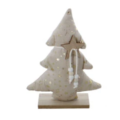 Baum Weiß/gold/braun - Aus Textil Und Holz - 18x6x24 Cm