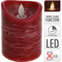 LED-Kerze - Aus Echtwachs - Ca. 7,5 X 10 Cm - Dunkelrot
