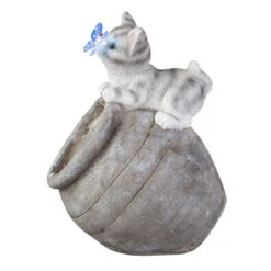 Pflanztopf - Krug Mit Solar LED - Aus Magnesia - Ca. 30 X 25,5 X 41 Cm