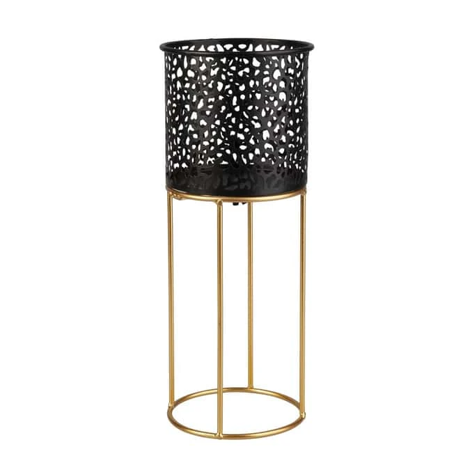 Pflanztopf Mit Ständer - Schwarz/gold - Aus Metall - Ca. 13 X 33 Cm 3 Pflanztopf Mit Ständer - Schwarz/gold - Aus Metall - Ca. 13 X 33 Cm