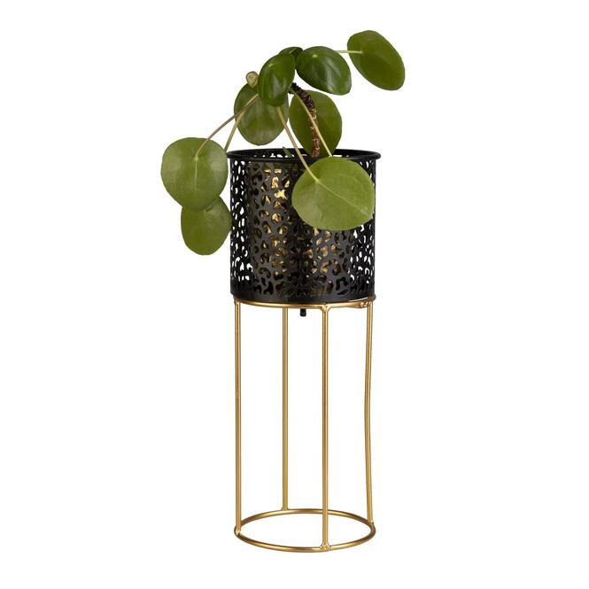 Pflanztopf Mit Ständer - Schwarz/gold - Aus Metall - Ca. 13 X 33 Cm 4 Pflanztopf Mit Ständer - Schwarz/gold - Aus Metall - Ca. 13 X 33 Cm – Bild 2