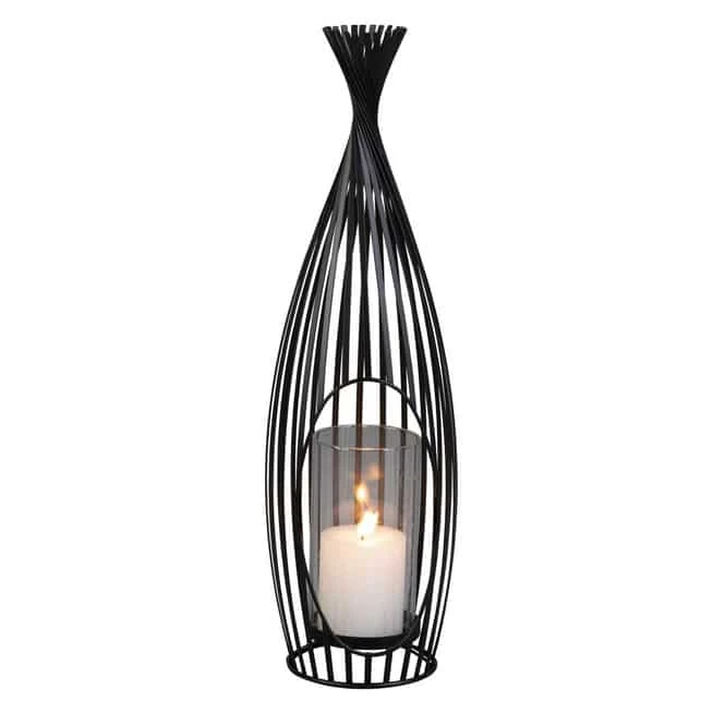 Windlicht - Schwarz - Aus Metall Und Glas - Ca. 16 X 15 X 50,5 Cm 3 Windlicht - Schwarz - Aus Metall Und Glas - Ca. 16 X 15 X 50,5 Cm