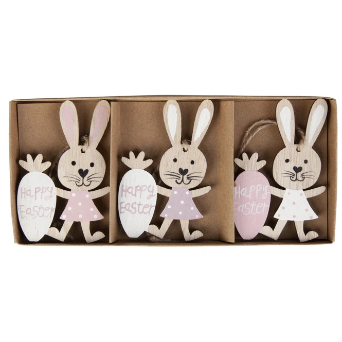Dekohänger - Hase - Happy Easter - Aus Holz - Ca. 8 X 5 Cm - 3 Stück 3 Dekohänger - Hase - Happy Easter - Aus Holz - Ca. 8 X 5 Cm - 3 Stück