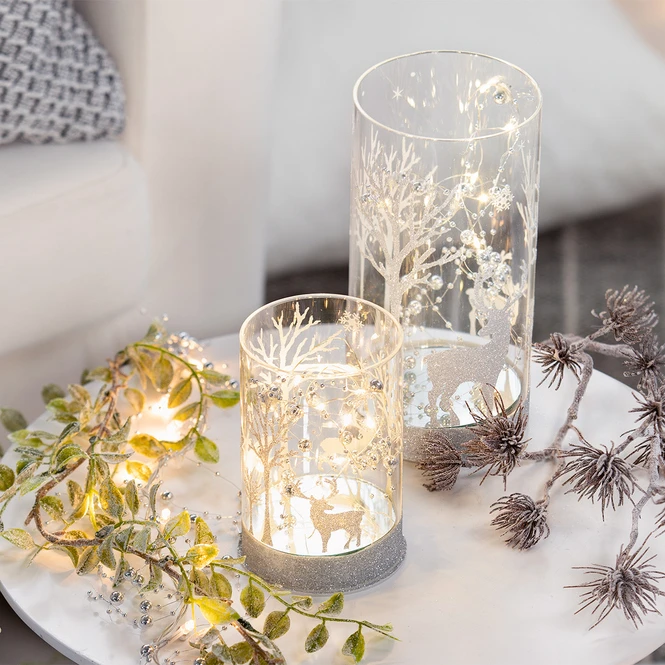 LED-Zylinder - Hirsche - Aus Glas - Ca. 9 X 9 X 13 Cm 3 LED-Zylinder - Hirsche - Aus Glas - Ca. 9 X 9 X 13 Cm